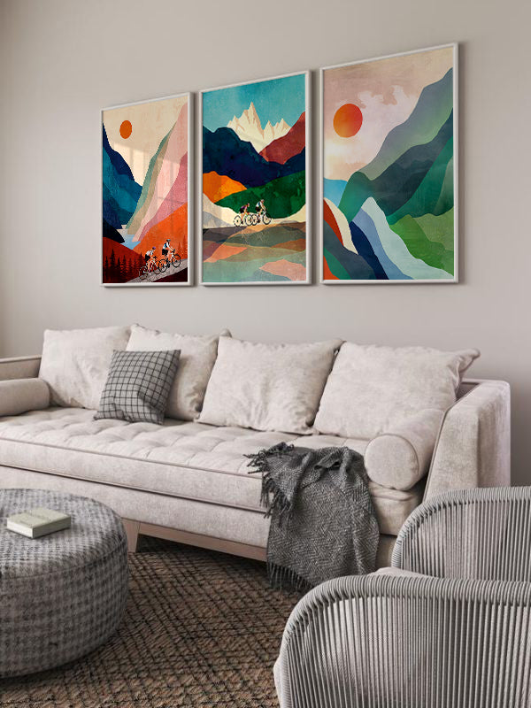 Mountain Landscape Wooden Framed Wall Art Triple Set
