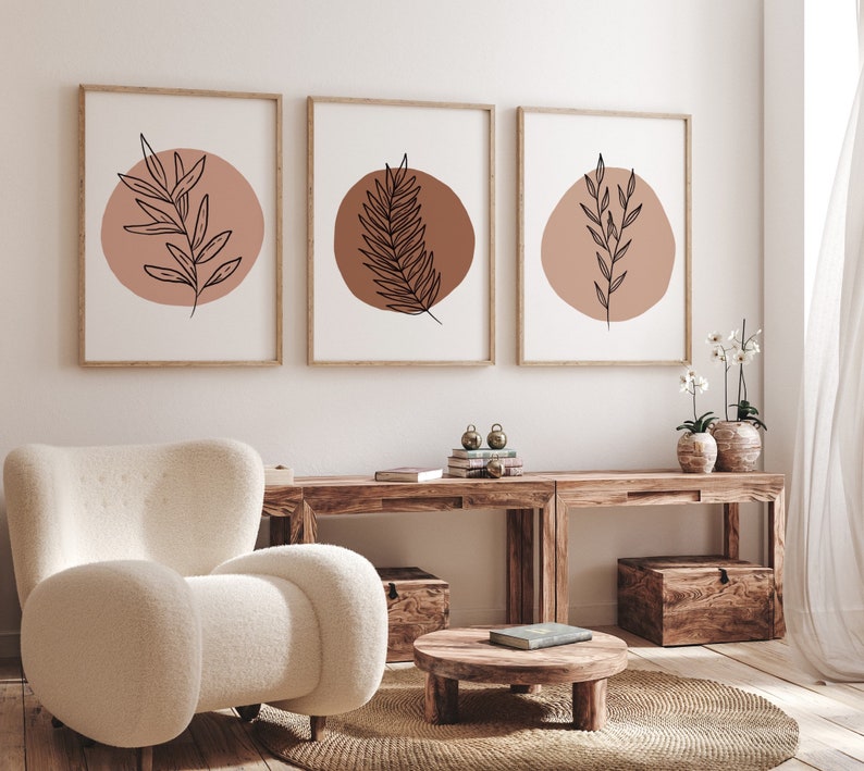 Green Leaves Wooden Framed Wall Art Triple Set