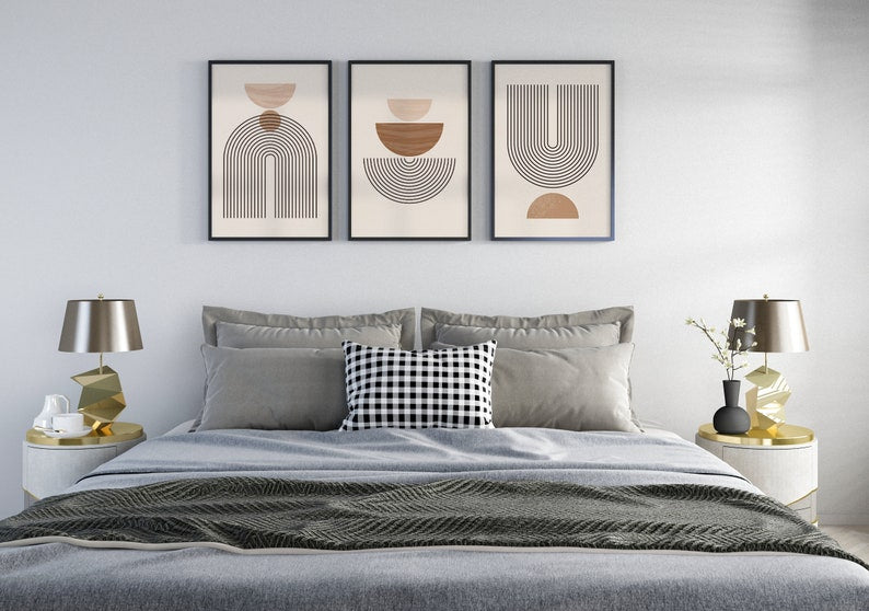 Geometrical Art Wooden Framed Wall Art Triple Set