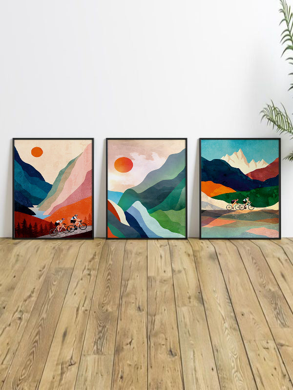 Mountain Landscape Wooden Framed Wall Art Triple Set