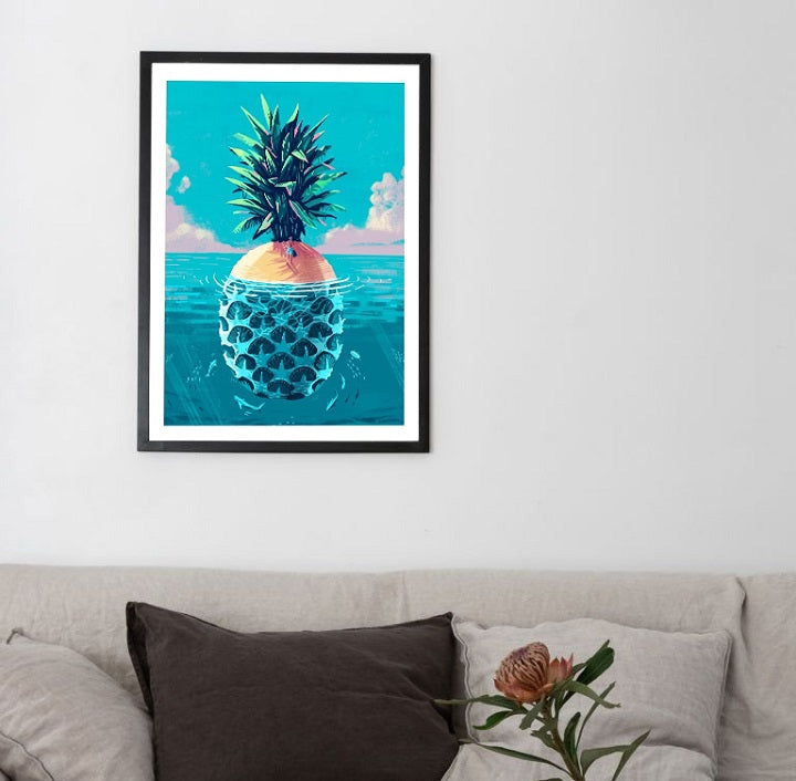 Sea And Pineapple Wooden Framed Wall Art