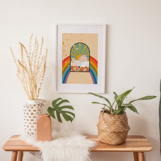 Rainbow And Sun Wooden Framed Wall Art