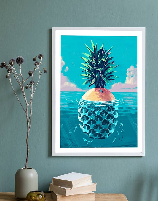 Sea And Pineapple Wooden Framed Wall Art