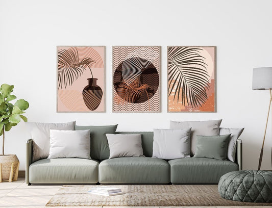 Digital Vase Wooden Framed Wall Art Triple Set