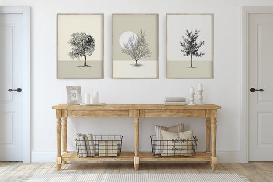 Tree and Moon Wooden Framed Wall Art Triple Set