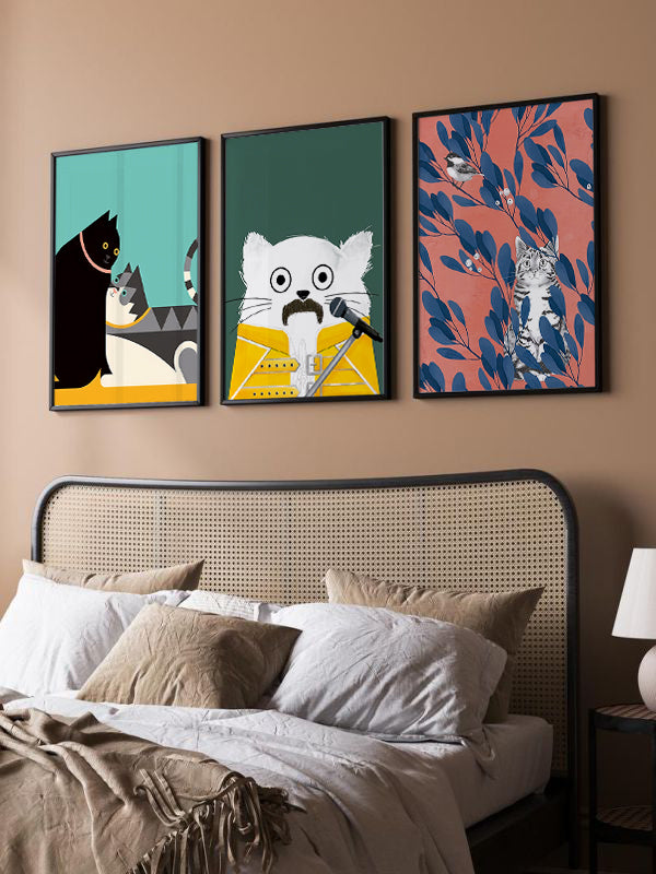 Colorful Cats Wooden Framed Wall Art Triple Set