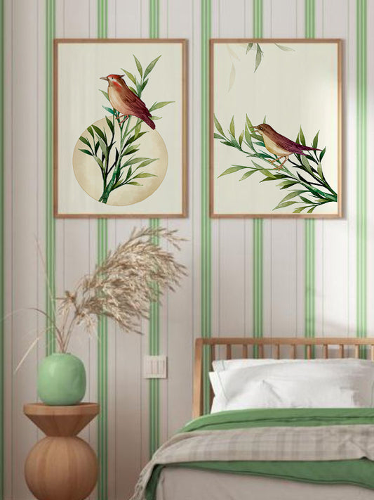 Bird Landed Wooden Framed Wall Art Double Set