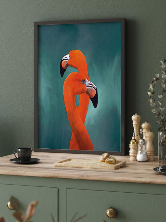 Flamingo Love Wooden Framed Wall Art