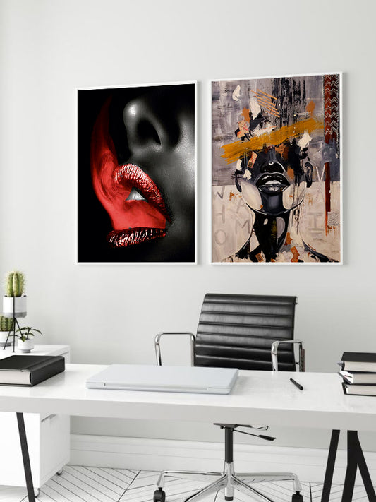 Silence Of Lips Wooden Framed Wall Art Double Set