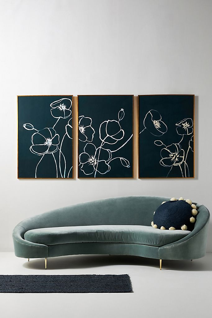 Black Flowers Wooden Framed Wall Art Triple Set