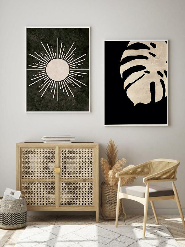 Black White Poster Wooden Framed Wall Art Double Set