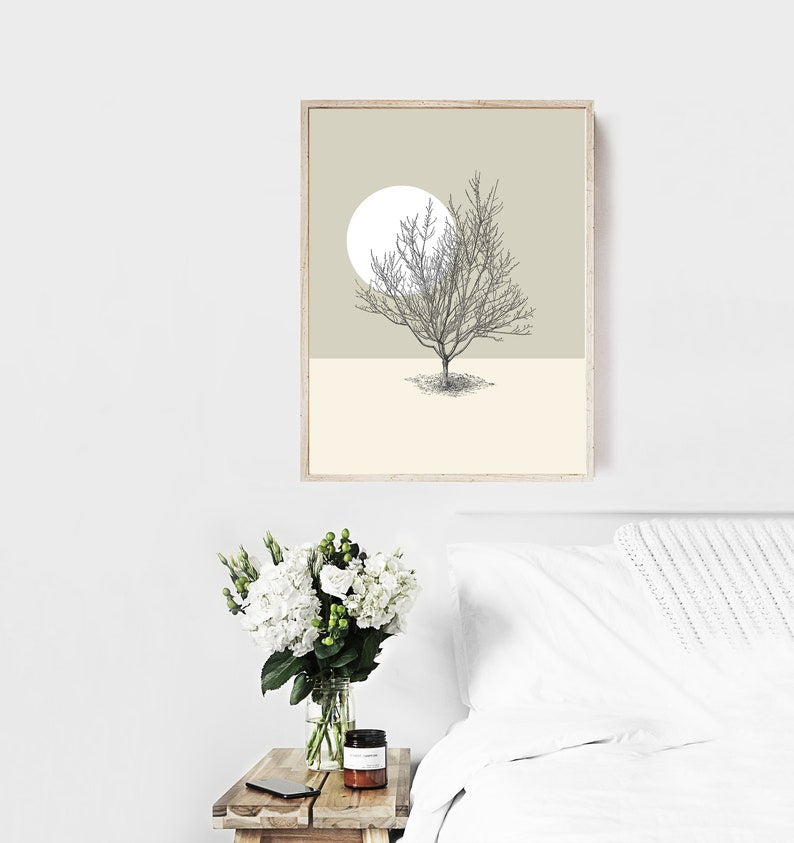 Tree and Moon Wooden Framed Wall Art Triple Set