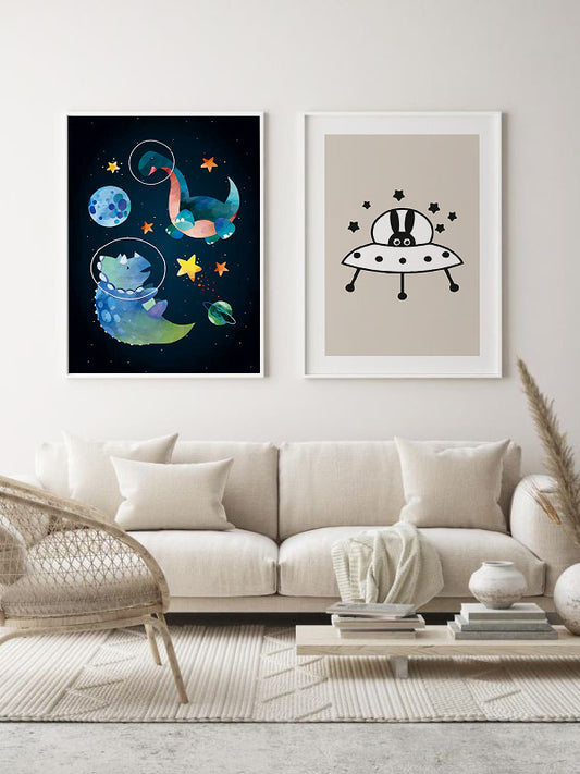 Space Adventure Wooden Framed Wall Art Double Set