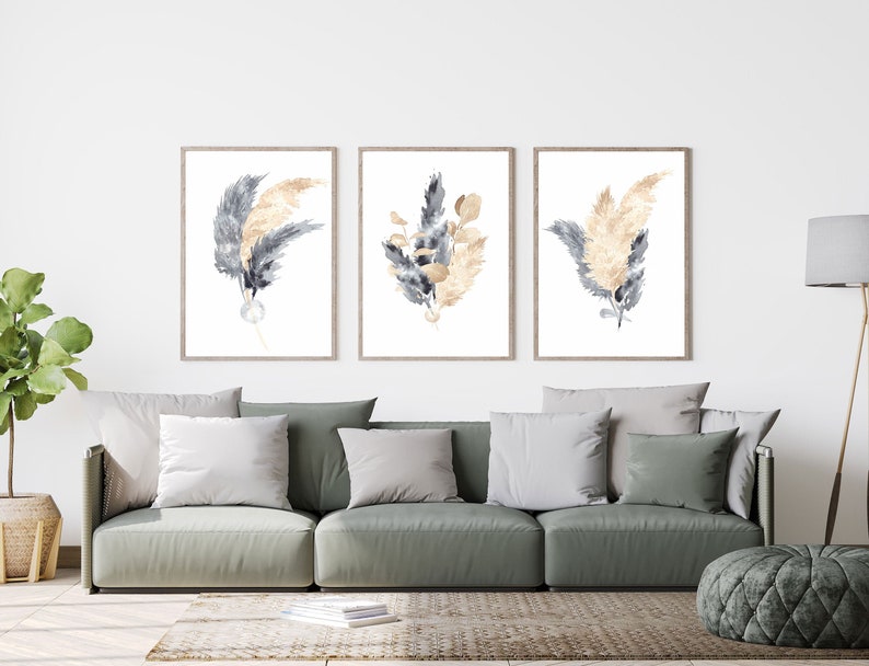 Feathers Art Wooden Framed Wall Art Triple Set