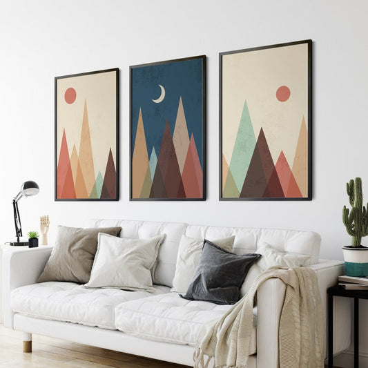 Colorful Pyramids Wooden Framed Wall Art Triple Set