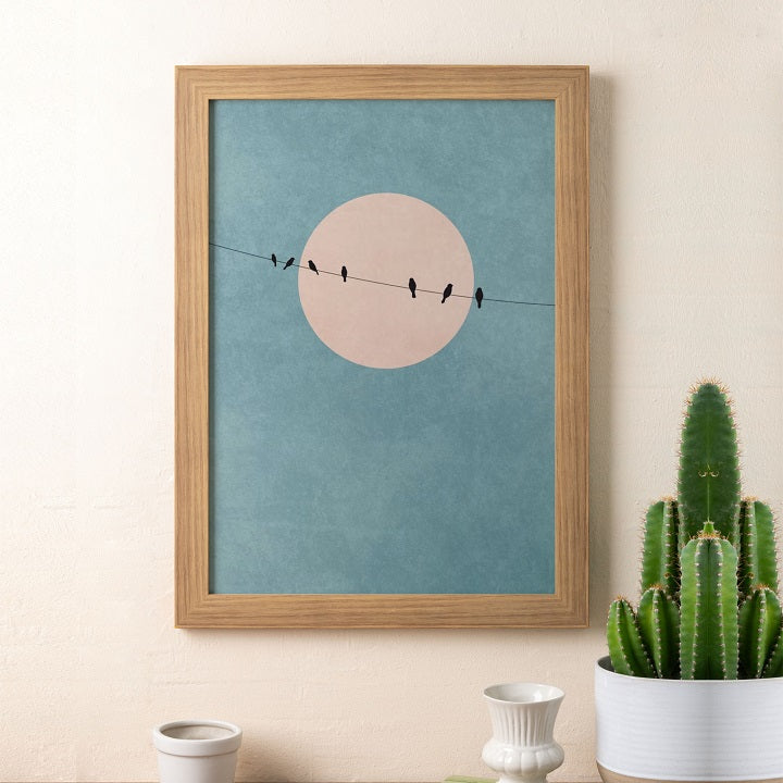 Moonlight And Bird Wooden Framed Wall Art