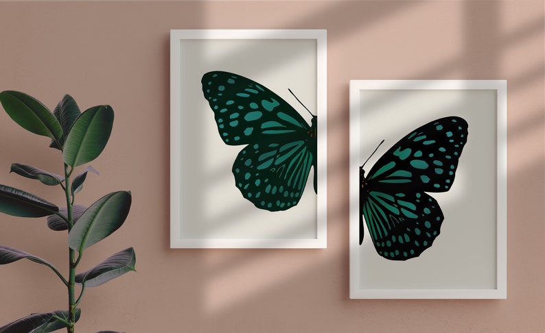 Butterfly Decor C Wooden Framed Wall Art Double Set