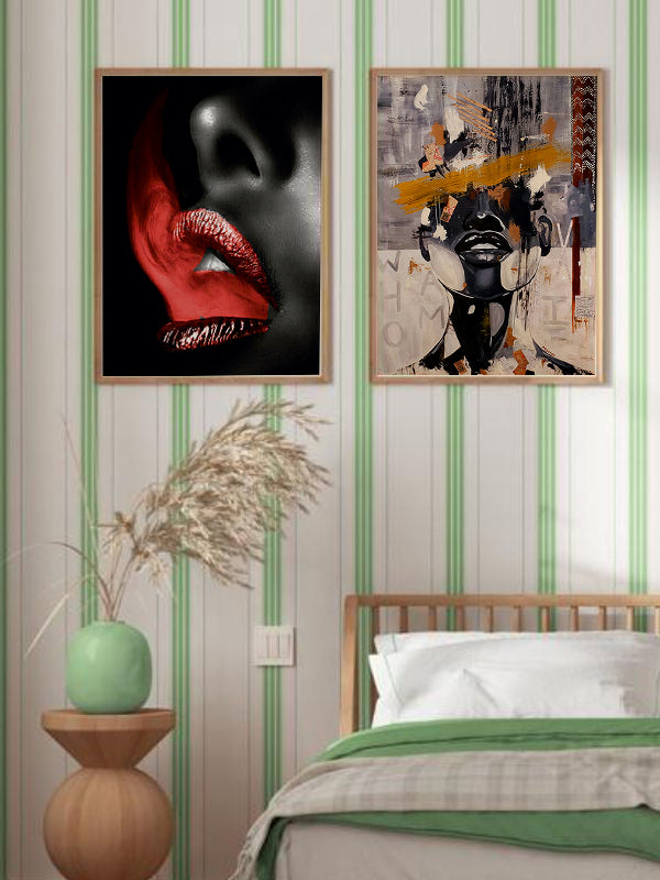 Silence Of Lips Wooden Framed Wall Art Double Set