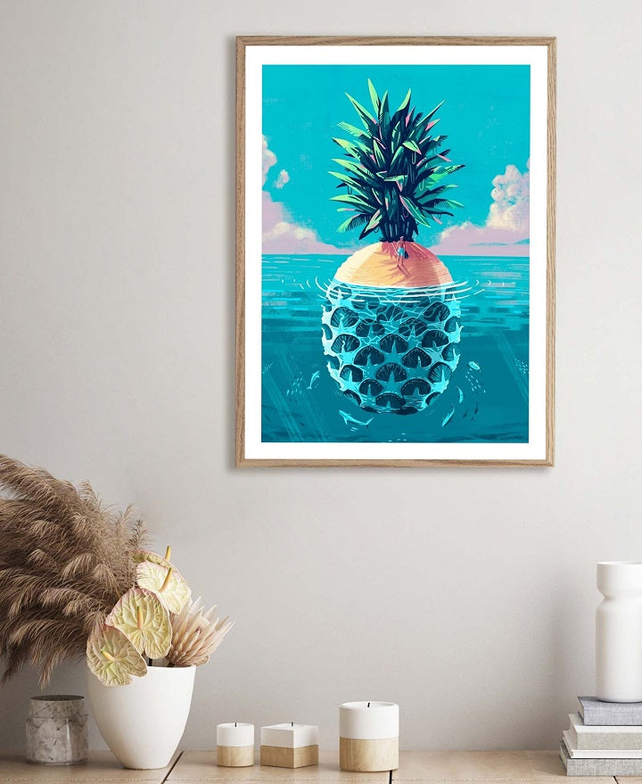 Sea And Pineapple Wooden Framed Wall Art