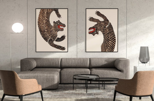 Tiger Art Wooden Framed Wall Art Double Set