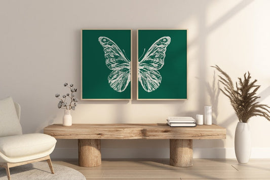 Butterfly Decor B Wooden Framed Wall Art Double Set