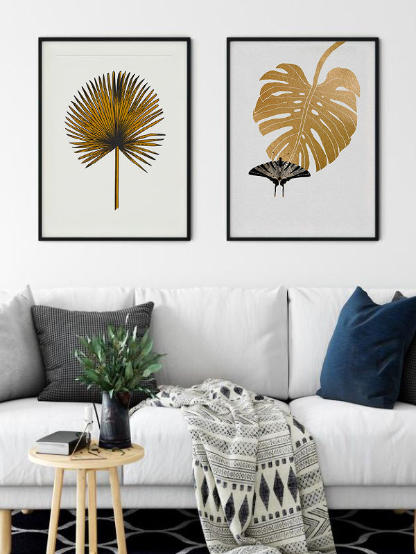 Palm Leaf Wooden Framed Wall Art Double Set