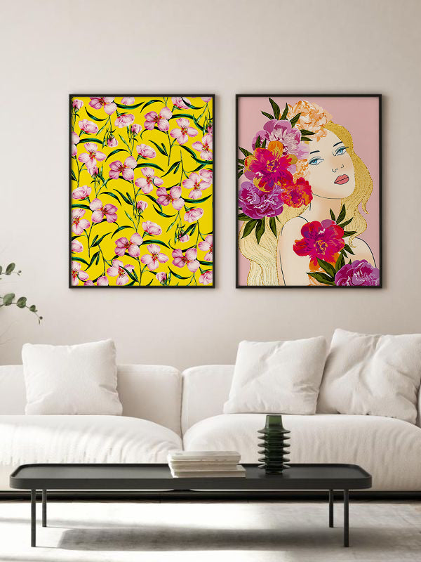 Flower Woman Wooden Framed Wall Art Double Set