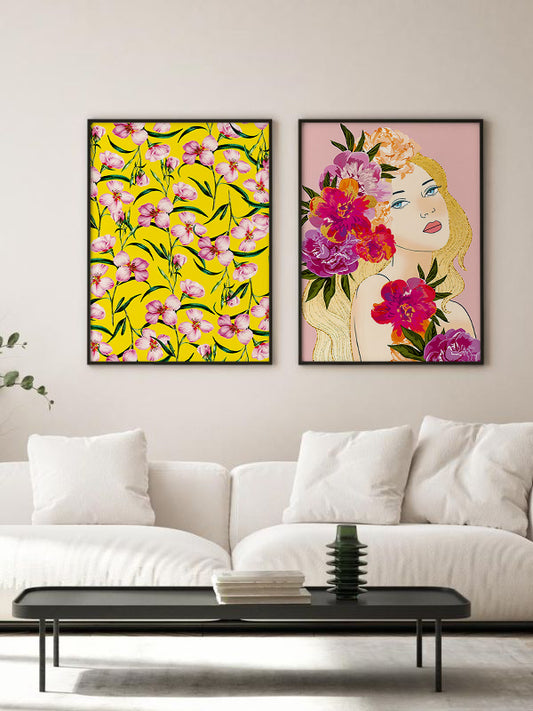 Flower Woman Wooden Framed Wall Art Double Set