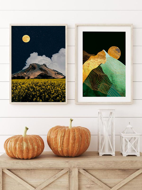 Red Moon Wooden Framed Wall Art Double Set