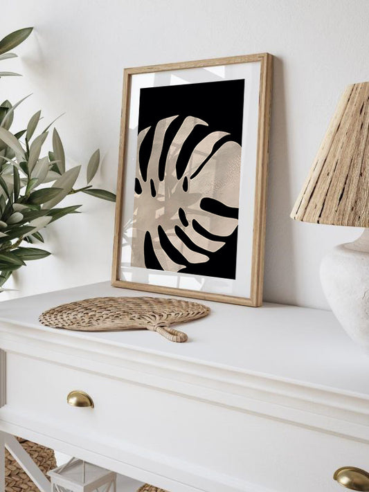 Black and White Leaf Wooden Framed Wall Art