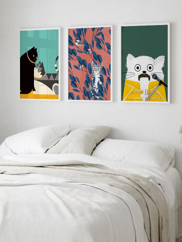 Colorful Cats Wooden Framed Wall Art Triple Set