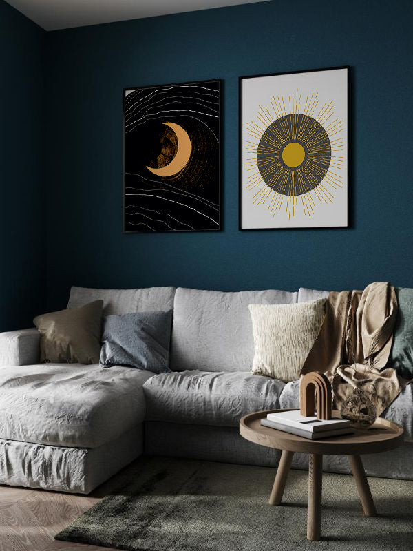 Moon And Sun Wooden Framed Wall Art Double Set