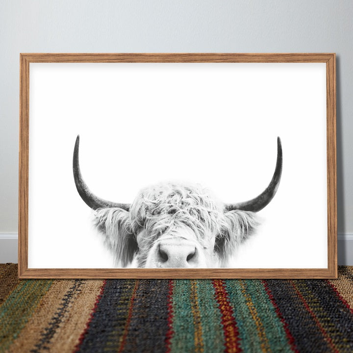 Horned Bull Wooden Framed Wall Art