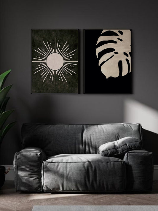 Black White Poster Wooden Framed Wall Art Double Set