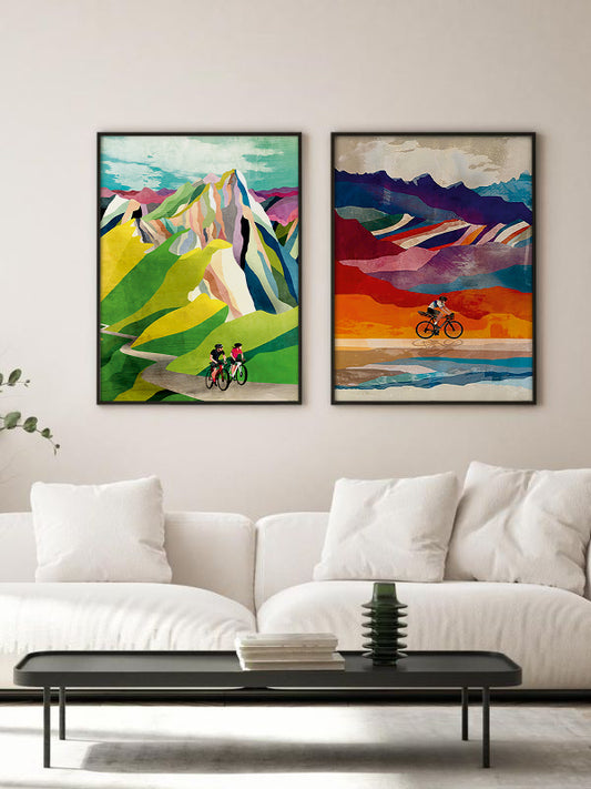 Mountain And Bike Wooden Framed Wall Art Double Set