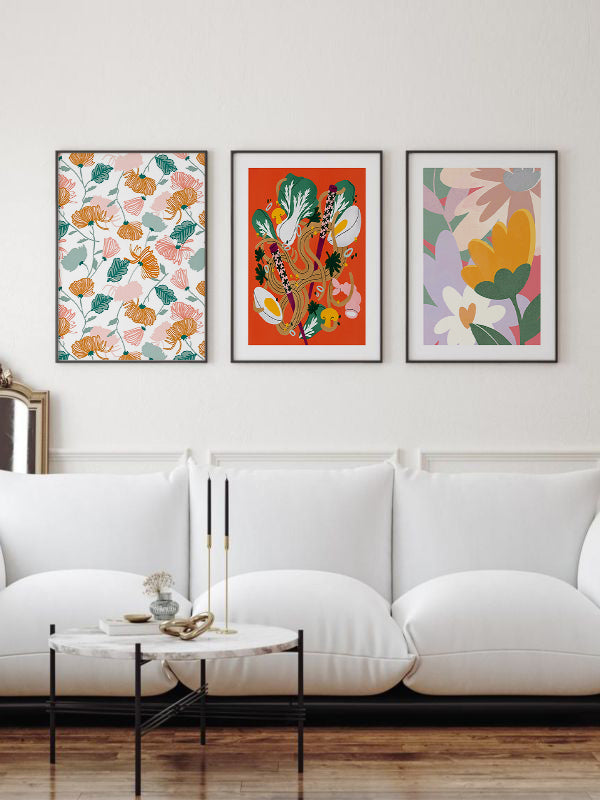 Triple Flowers Wooden Framed Wall Art Triple Set