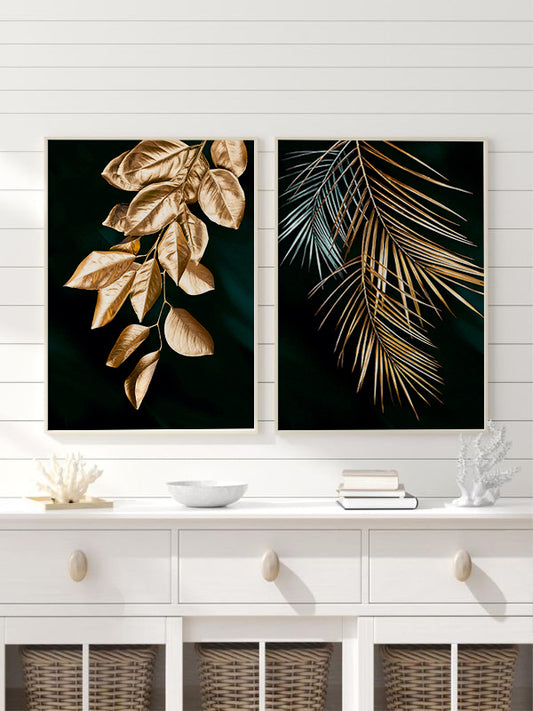 Leaves In The Dark Wooden Framed Wall Art Double Set