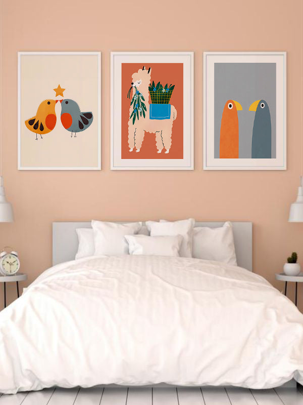 Animal Figures Wooden Framed Wall Art Triple Set