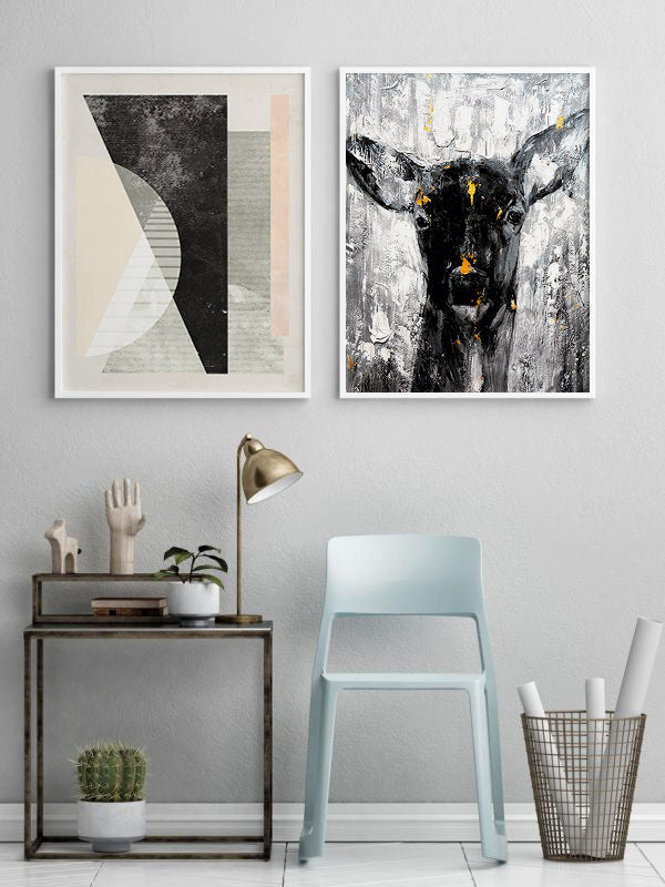 Deer Design Wooden Framed Wall Art Double Set