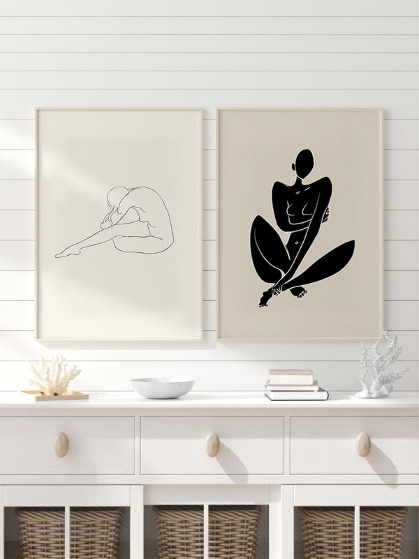 Human Drawing Wooden Framed Wall Art Double Set