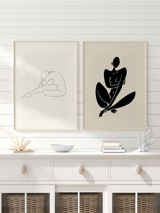 Human Drawing Wooden Framed Wall Art Double Set