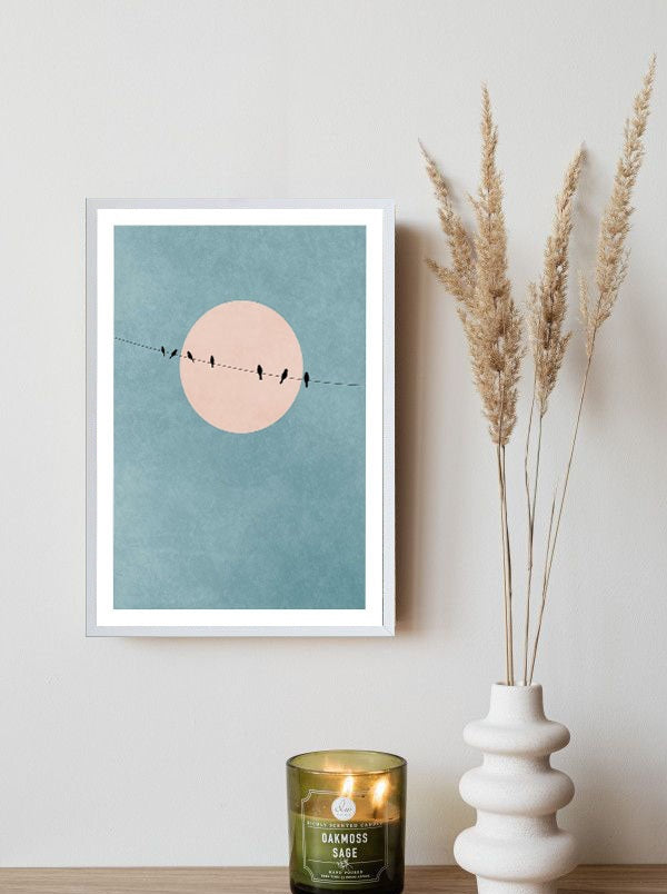 Moonlight And Bird Wooden Framed Wall Art