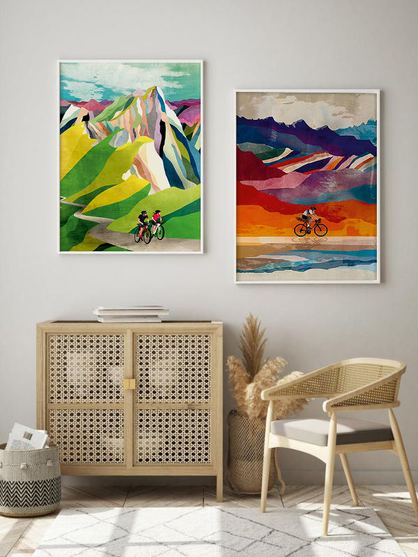 Mountain And Bike Wooden Framed Wall Art Double Set