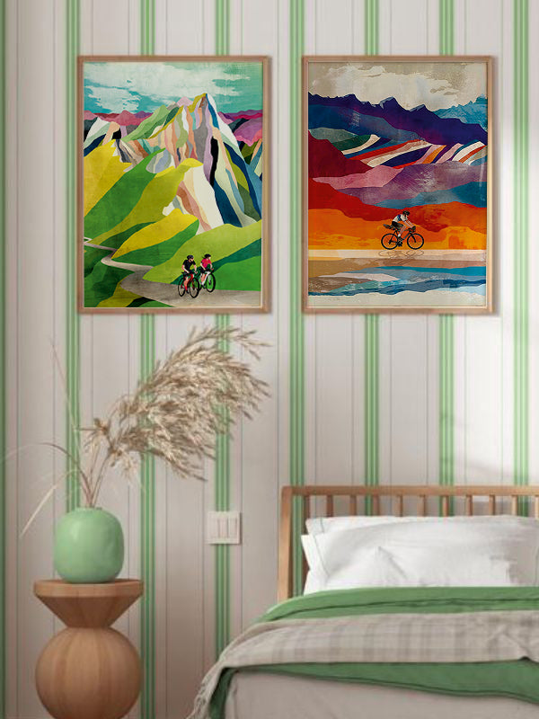 Mountain And Bike Wooden Framed Wall Art Double Set