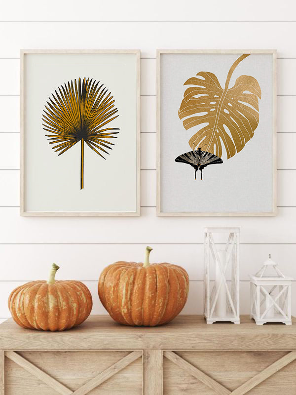 Palm Leaf Wooden Framed Wall Art Double Set