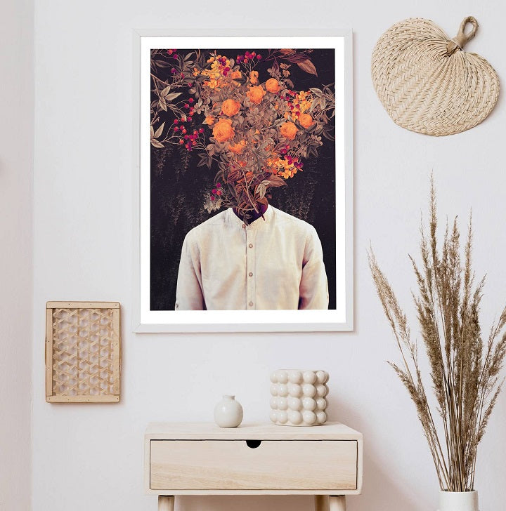 Man With Flower Wooden Framed Wall Art