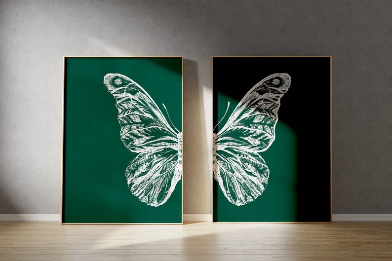 Butterfly Decor B Wooden Framed Wall Art Double Set