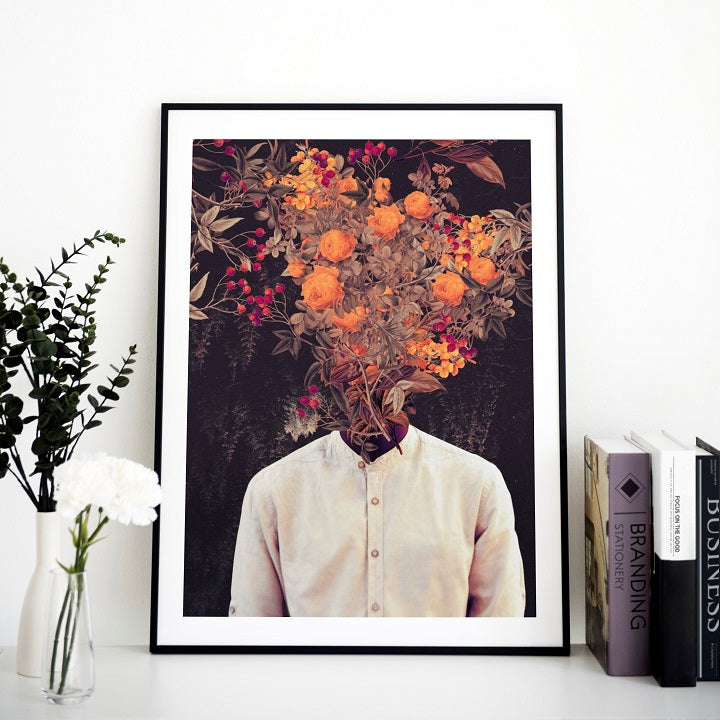 Man With Flower Wooden Framed Wall Art