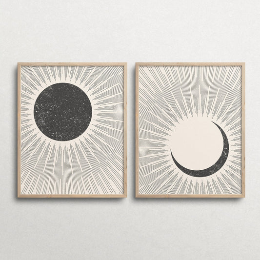 Solar Eclipse Wooden Framed Wall Art Double Set