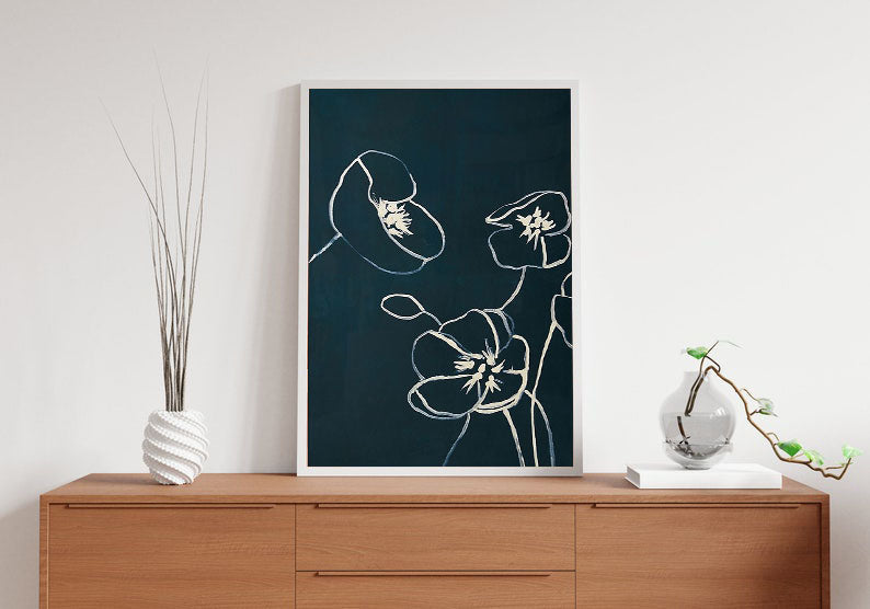 Black Flowers Wooden Framed Wall Art Triple Set